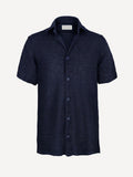 Terry Short Sleeve blue linen terry shirt, front view – 100% Capri