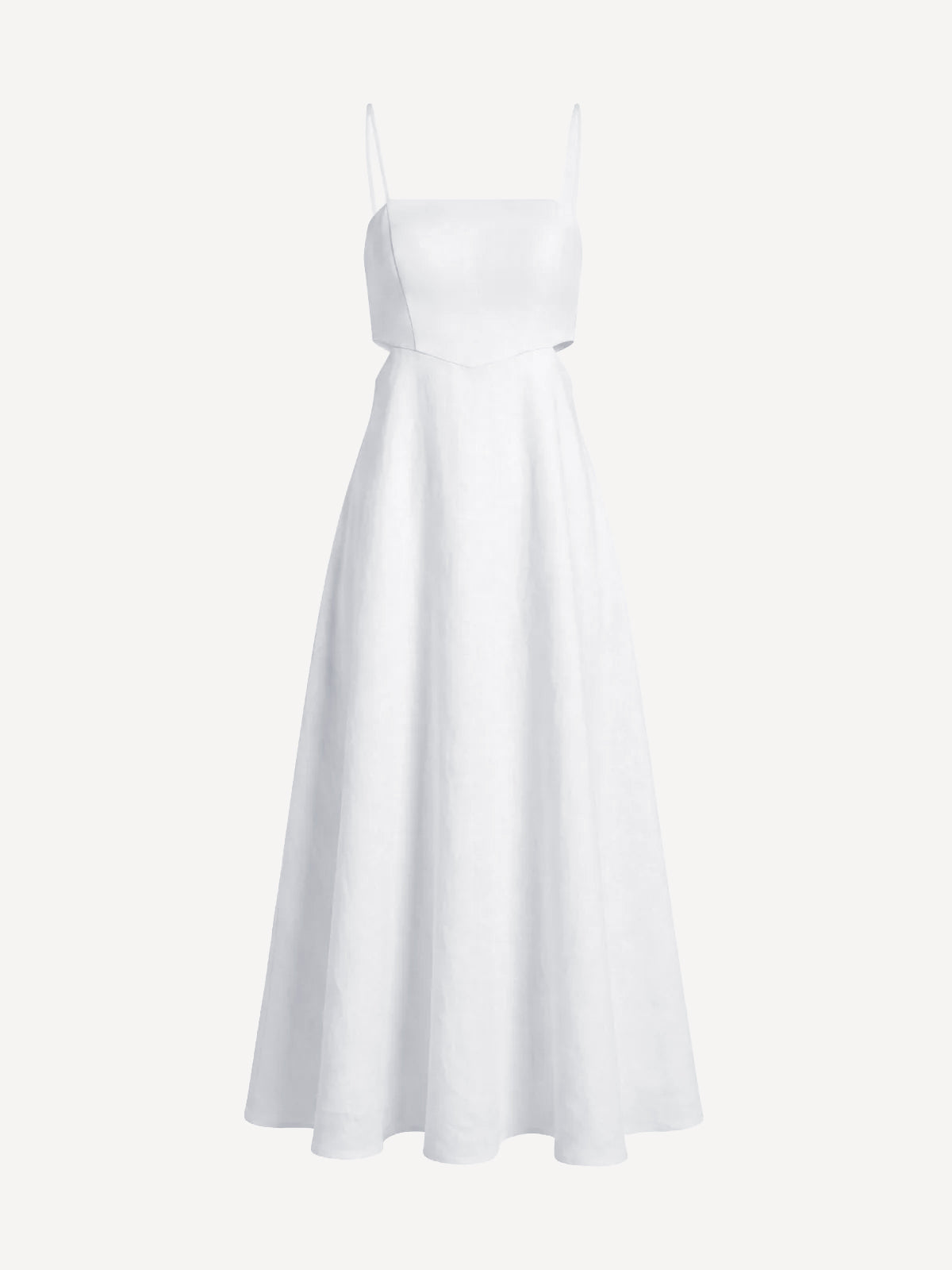Marbella white linen dress, front view – 100% Capri