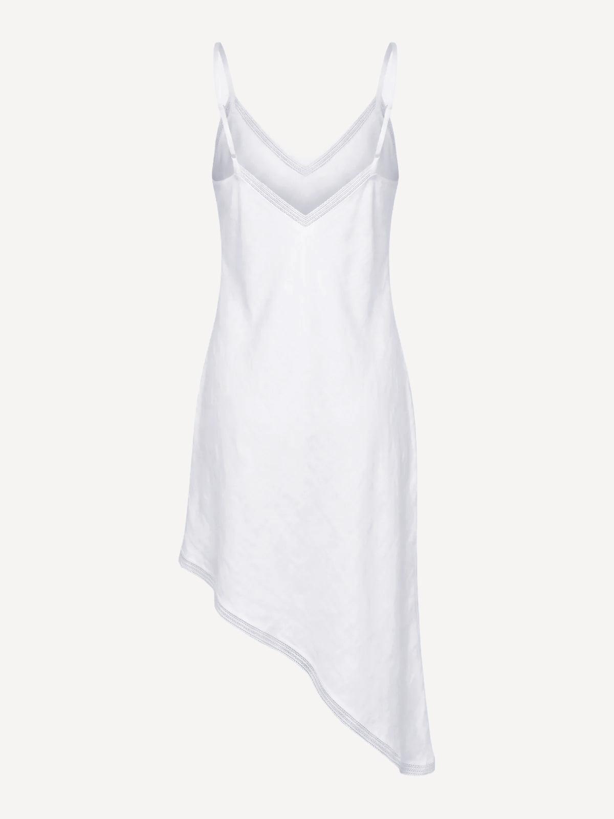 Back view of Palermo white linen dress with asymmetric hem – 100% Capri