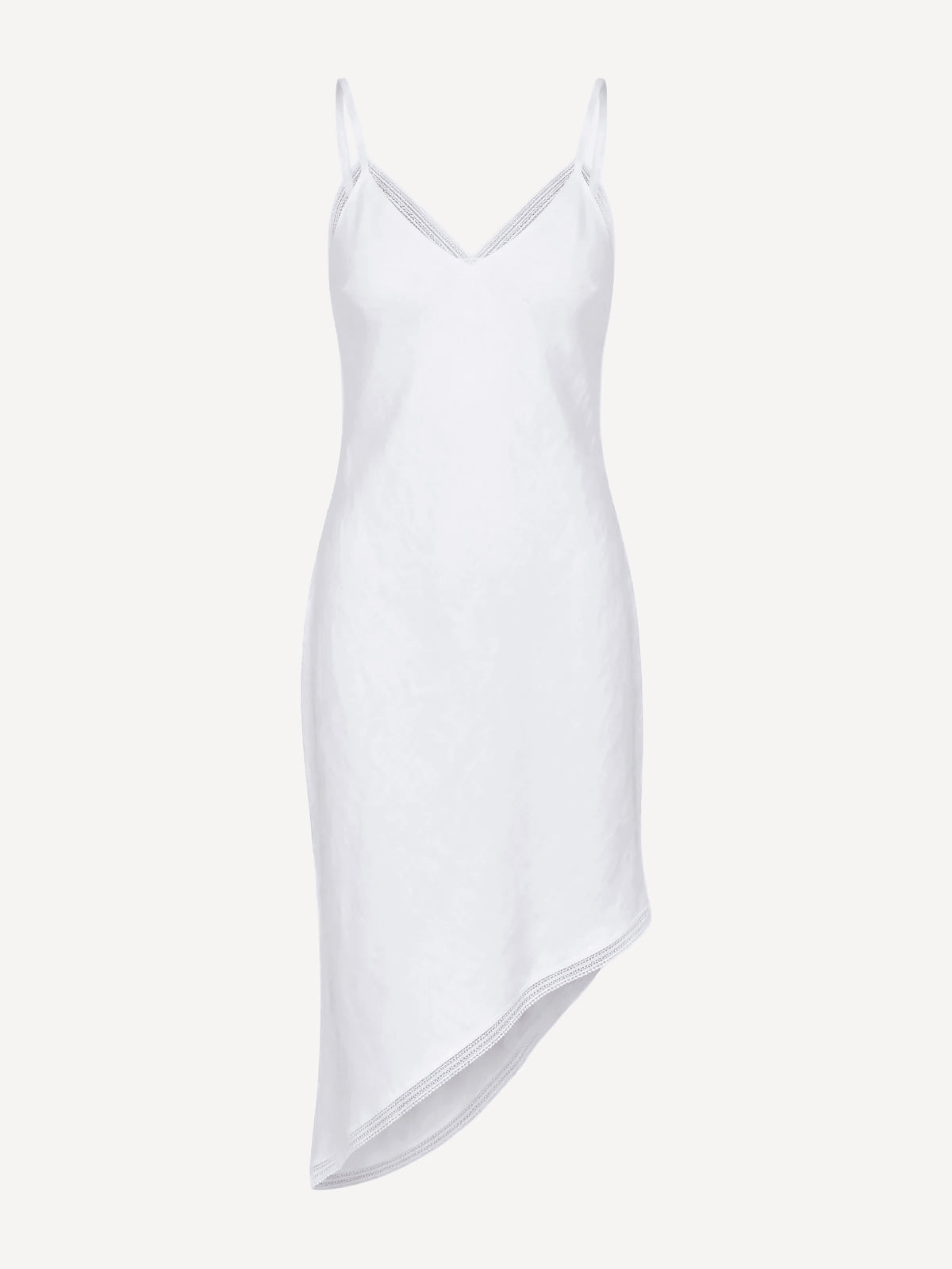Front view of Palermo white linen dress with asymmetric hem – 100% Capri