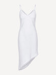 Front view of Palermo white linen dress with asymmetric hem – 100% Capri