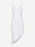 Front view of Palermo white linen dress with asymmetric hem – 100% Capri