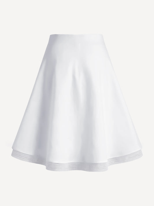 Back view of Capri® white linen skirt with flared silhouette – 100% Capri