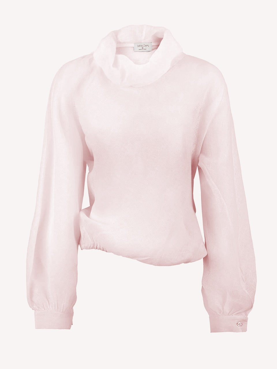 Elegant linen gauze Top Palazzo blouse with foulard collar and puffed sleeves, made in Italy