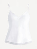 Capri® white linen top with thin straps and V-neckline, front view – 100% Capri