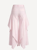 Butterfly pink linen trousers with asymmetric draped panels, back view – 100% Capri