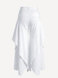 Butterfly white linen trousers with asymmetric draped panels, back view – 100% Capri