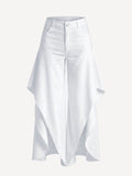 Butterfly white linen trousers with asymmetric draped panels, front view – 100% Capri