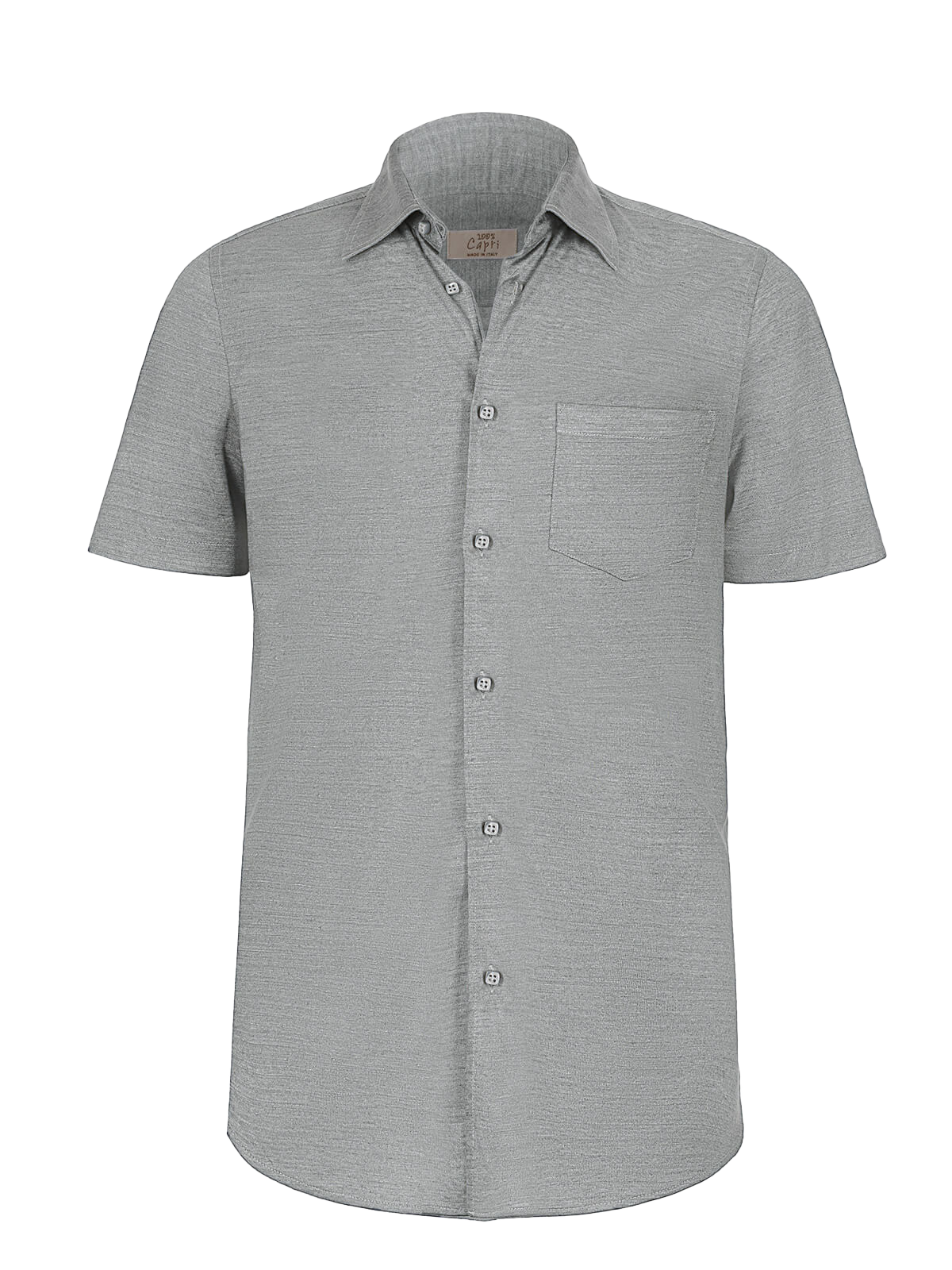 Camicia Short Sleeve 100% Capri light grey linen shirt front