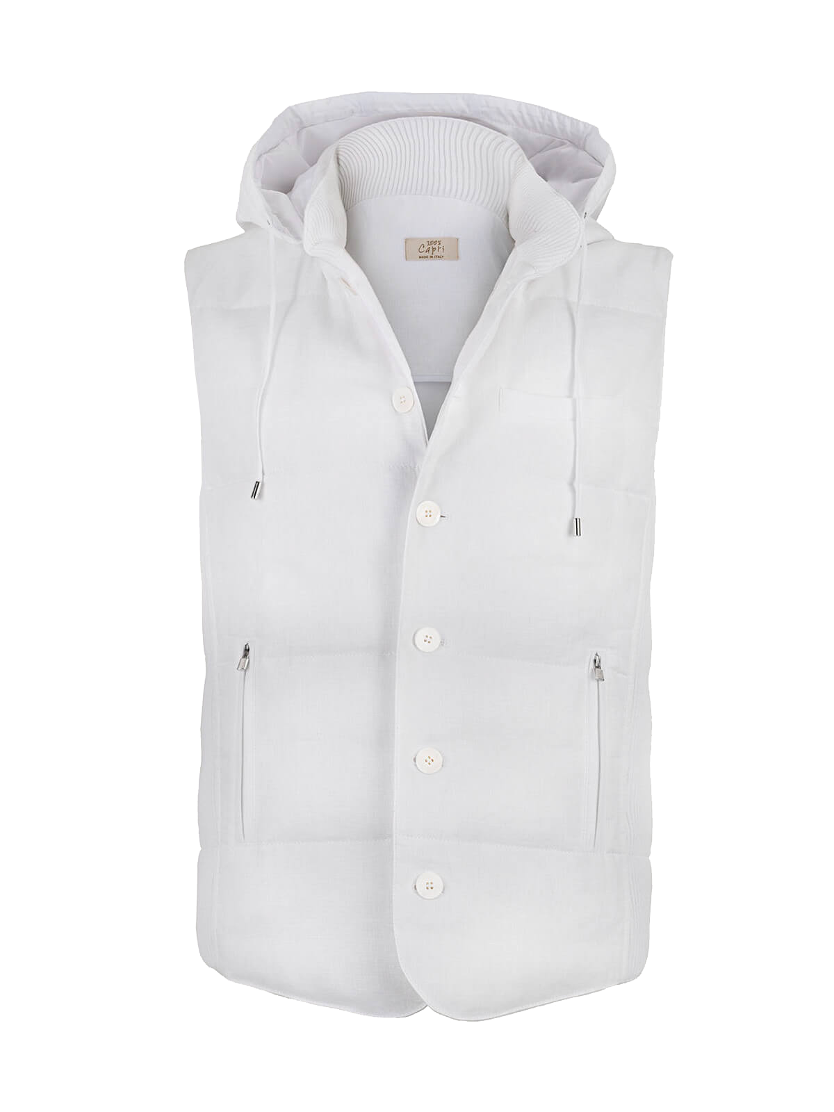 Gilet Cappuccio 100% Capri white linen gilet front