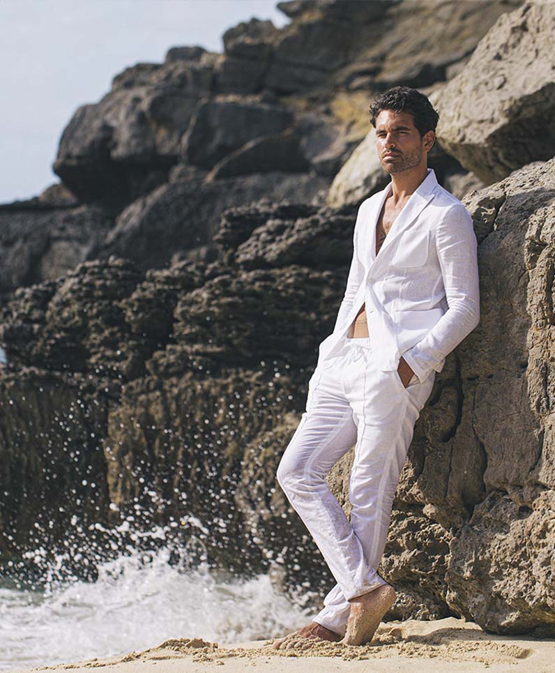 100% Capri Men's linen Jackets and Coat, Men's Linen Trousers: St Tropez Jacket and Trousers Malta White