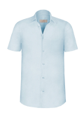 Camicia Short Sleeve 100% Capri aquamarine linen shirt front