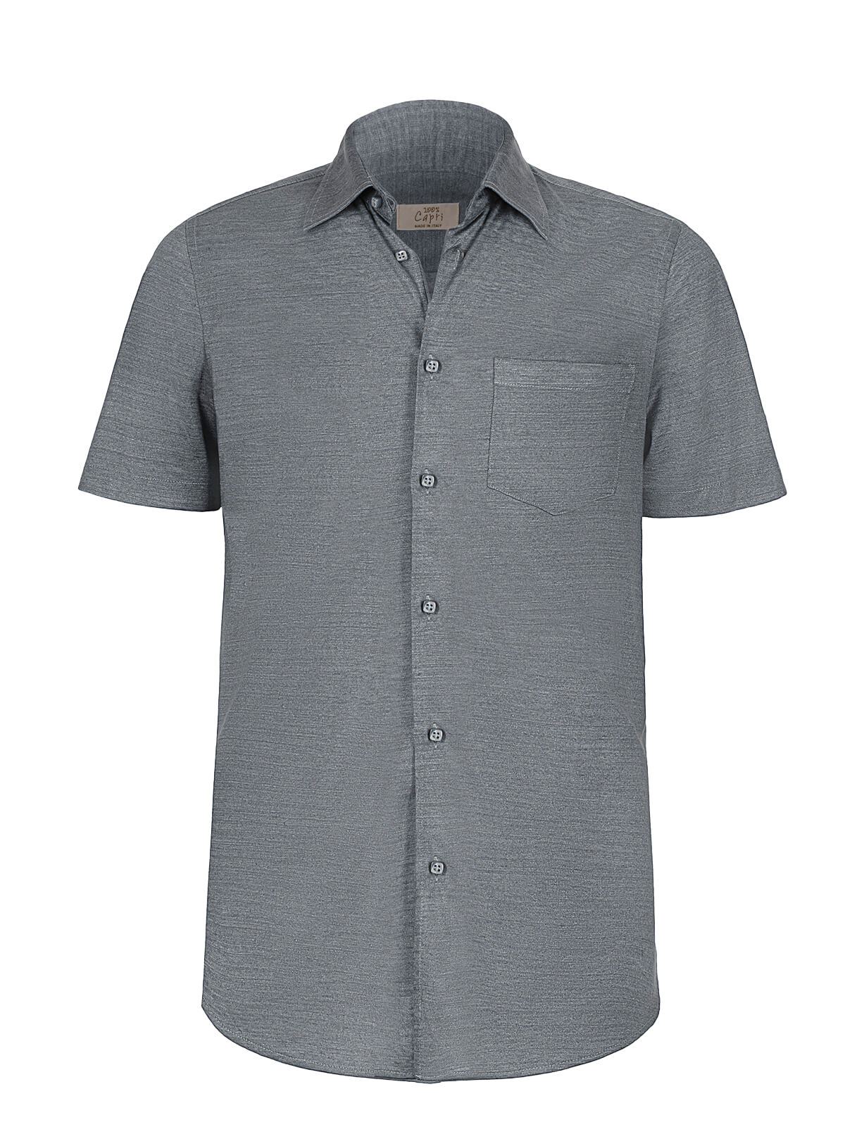 Camicia Short Sleeve 100% Capri dark grey linen shirt front