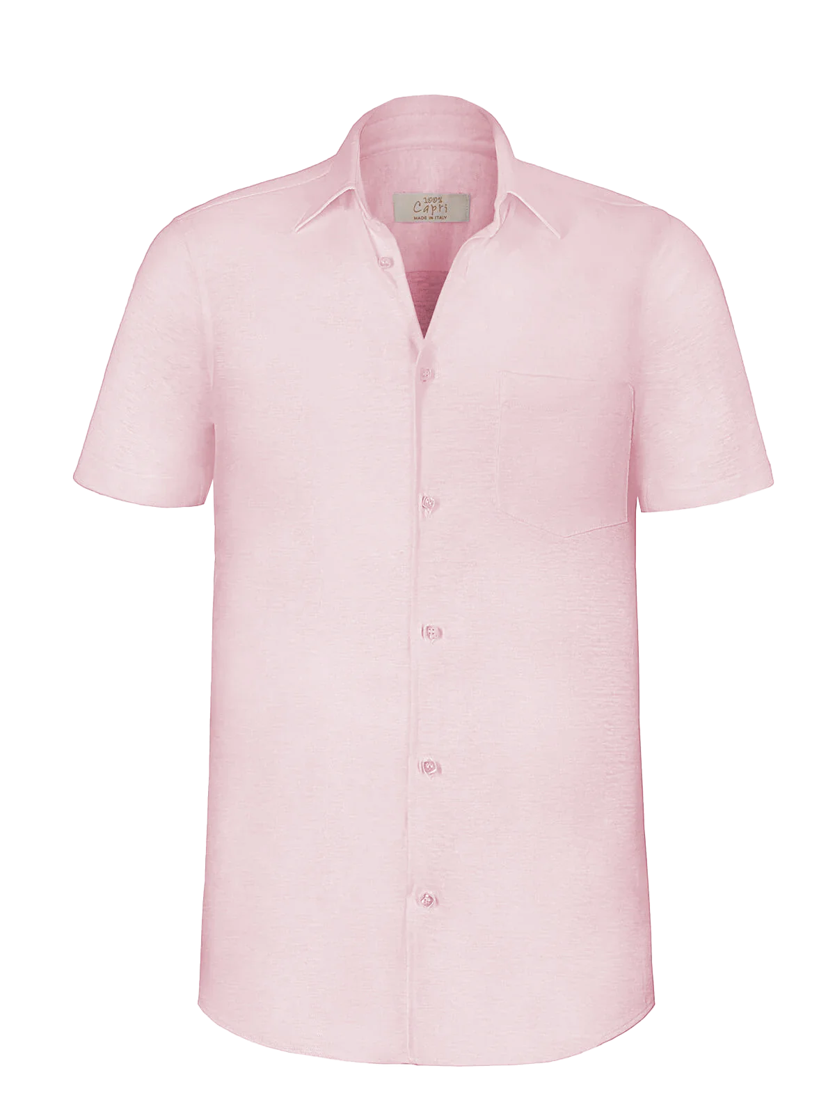 Camicia Short Sleeve 100% Capri pink linen shirt front