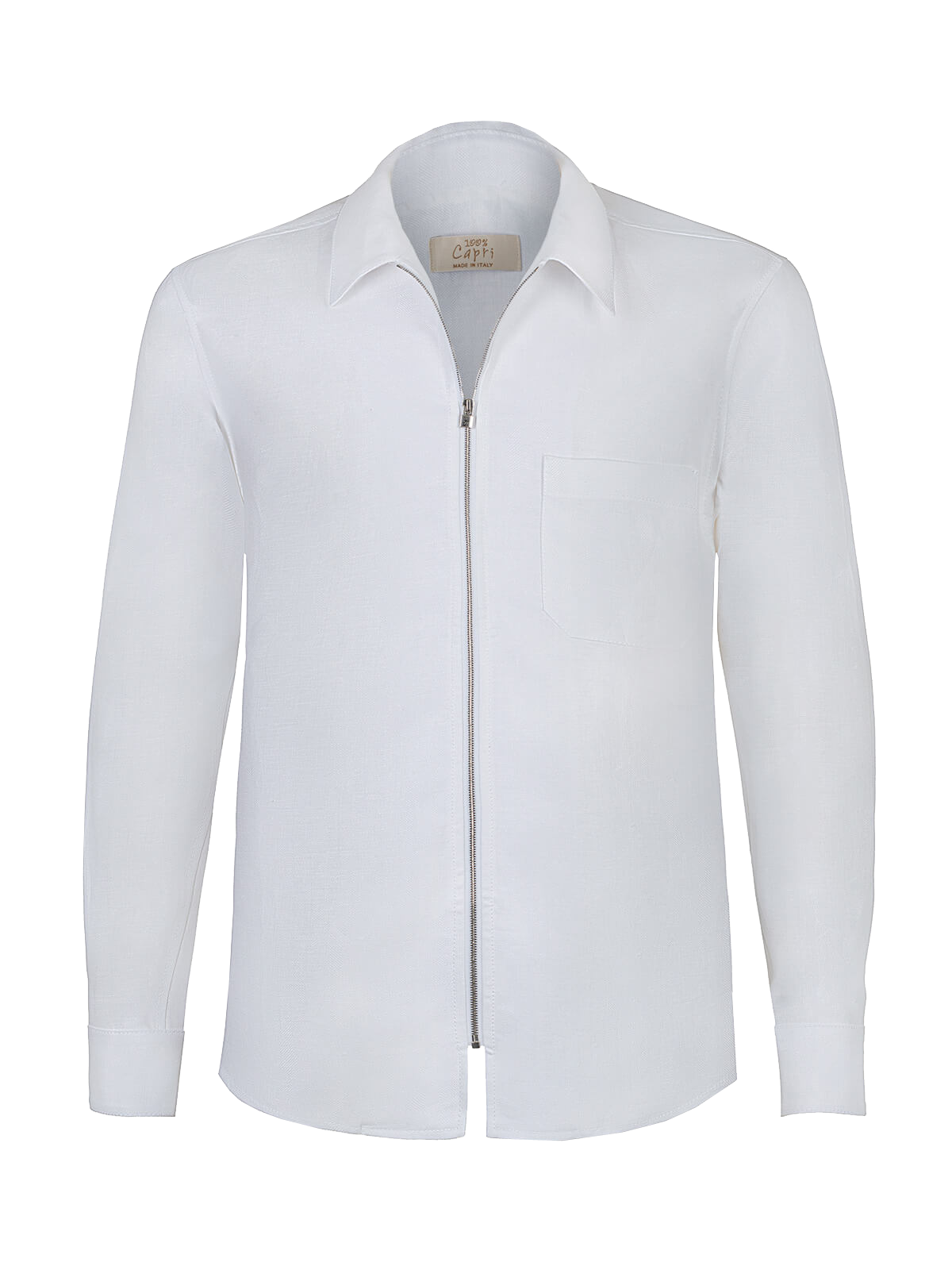 Camicia Zip Malta 100% Capri for man linen white shirt front