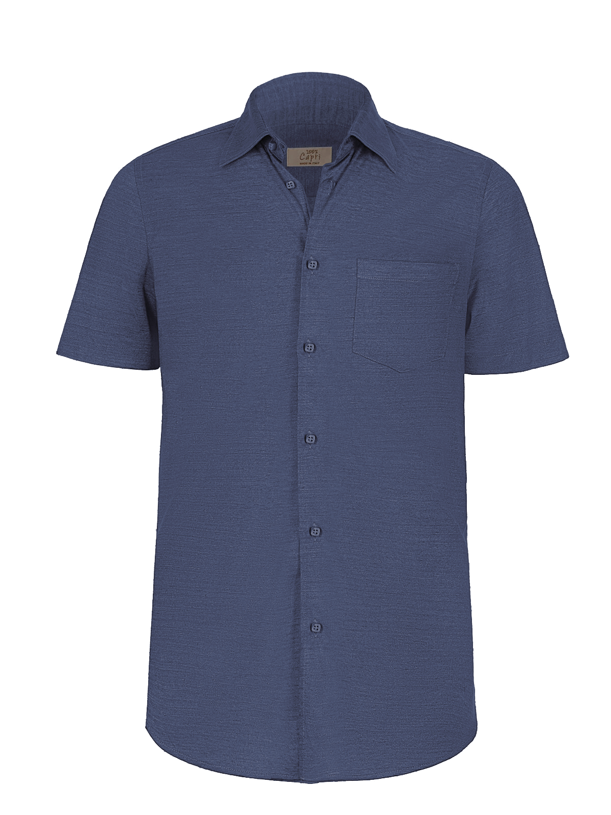 Camicia Short Sleeve 100% Capri blue linen shirt front