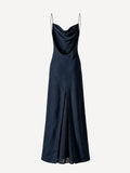 Back view of Firenze blue linen maxi dress with cowl draping – 100% Capri