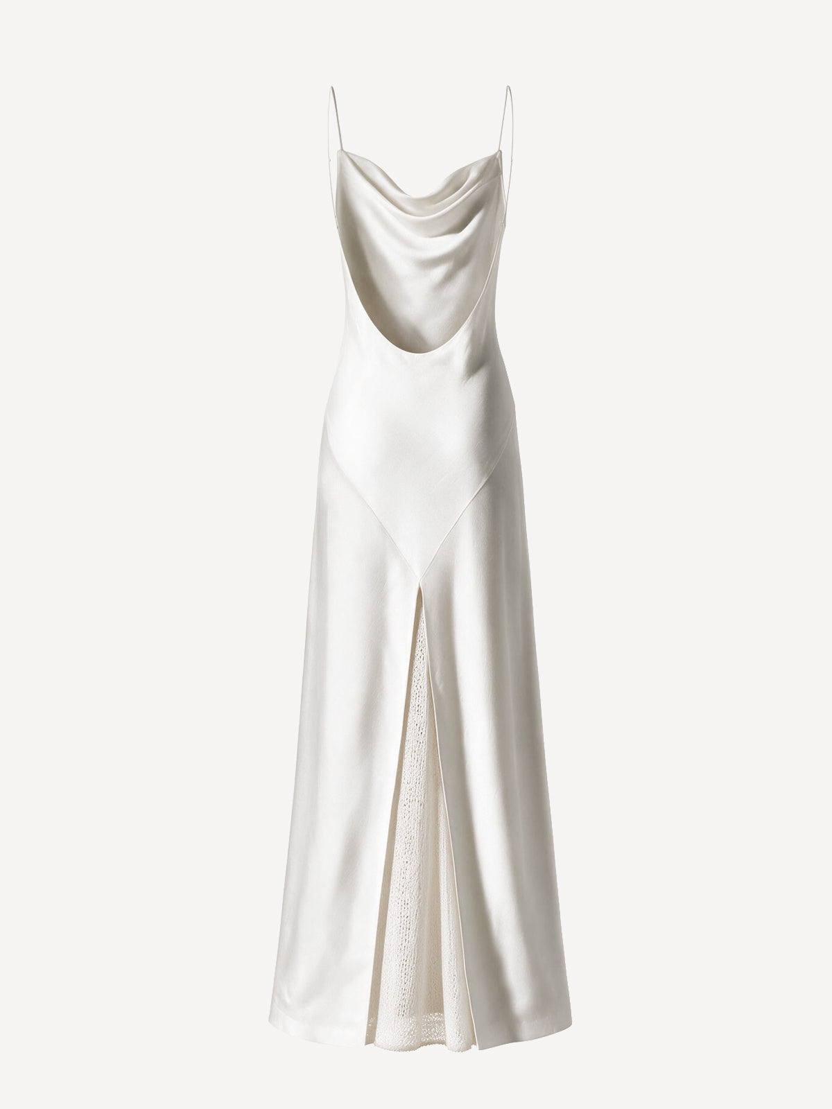 Back view of Firenze white linen maxi dress with cowl draping – 100% Capri