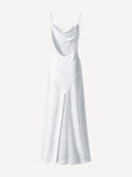 Back view of Firenze white linen maxi dress with draped back and openwork panel – 100% Capri