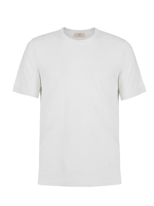 T-Shirt M/C 100% Capri white linen t-shirt front