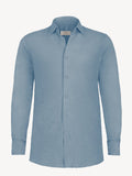 Long sleeve jeans linen shirt, front view – 100% Capri