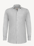 Long sleeve light grey linen shirt, front view – 100% Capri