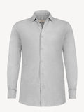 Long sleeve light grey linen shirt, front view – 100% Capri