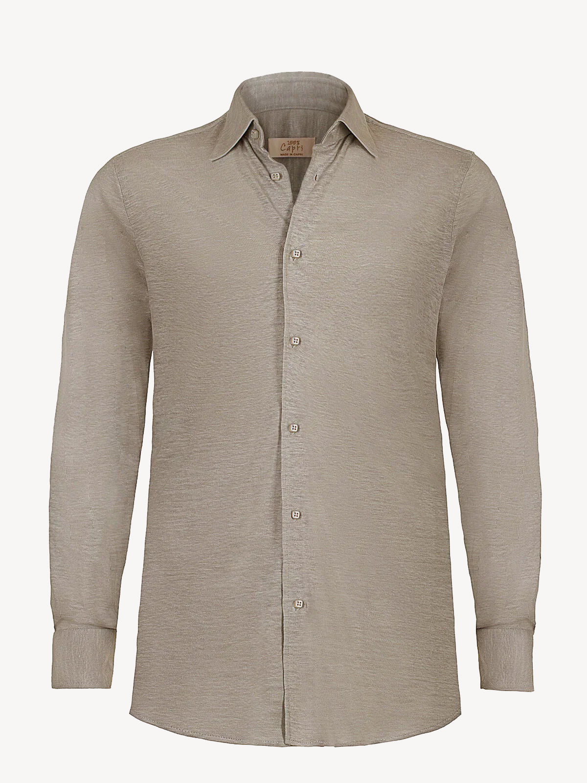 Long sleeve nut linen shirt, front view – 100% Capri