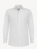 Long sleeve white linen shirt, front view – 100% Capri
