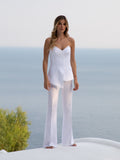 Mara Linen Pants for woman 100% Capri white linen pant worn by model