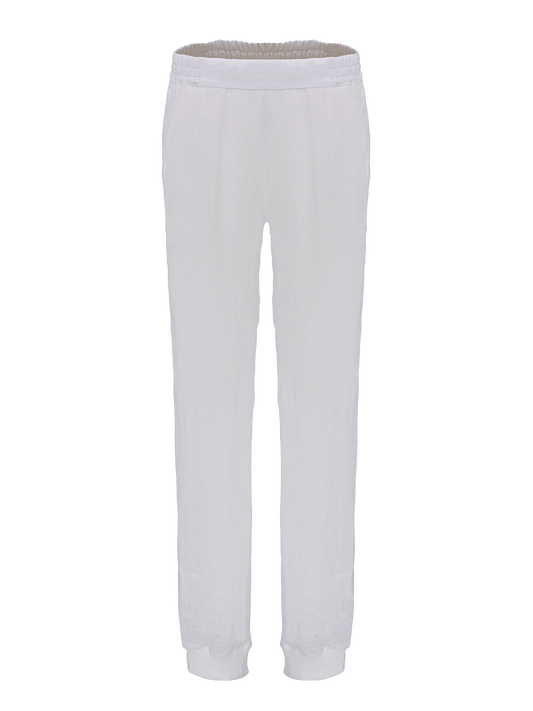 Miami Linen Pants for woman 100 % Capri linen white pant front