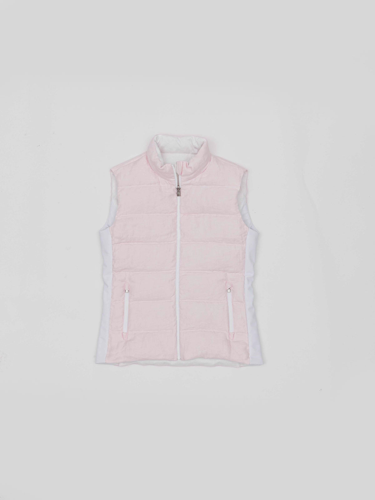 Gilet Ischia Women 100% Capri pink and white linen reversible gilet 