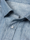 Reversible linen shirt for man 100% Capri linen dark jeans shirt detail side 1