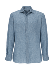Reversible linen shirt for man 100% Capri linen dark jeans shirt front side 1