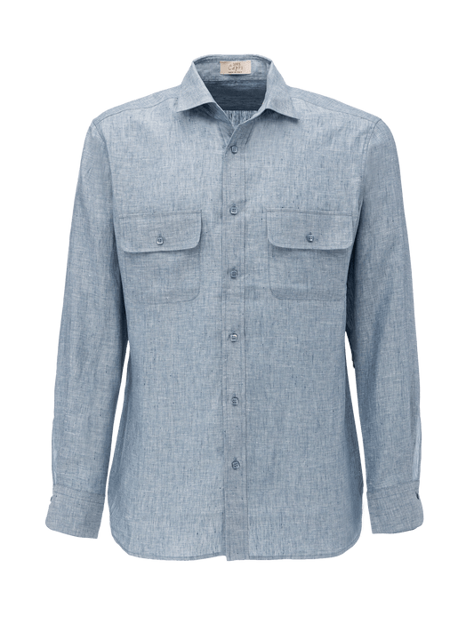 Reversible linen shirt for man 100% Capri linen light  jeans shirt front side 2