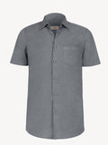 Short sleeve dark grey linen shirt, front view – 100% Capri