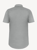 Back view of short sleeve light grey linen shirt – 100% Capri