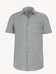 Short sleeve light grey linen shirt, front view – 100% Capri