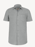 Short sleeve light grey linen shirt, front view – 100% Capri