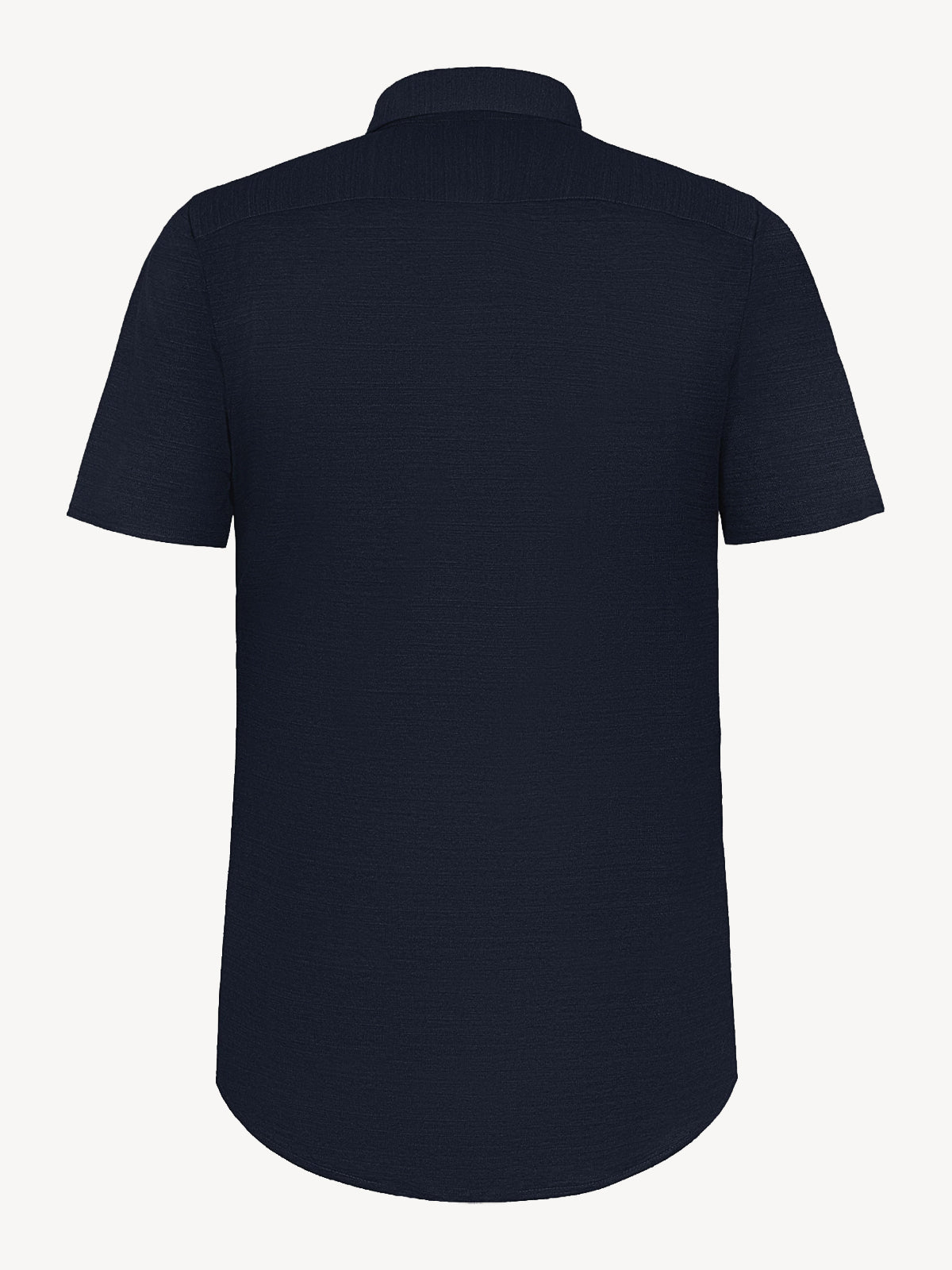 Back view of short sleeve blue linen shirt – 100% Capri