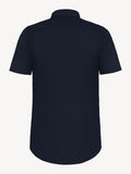 Back view of short sleeve blue linen shirt – 100% Capri