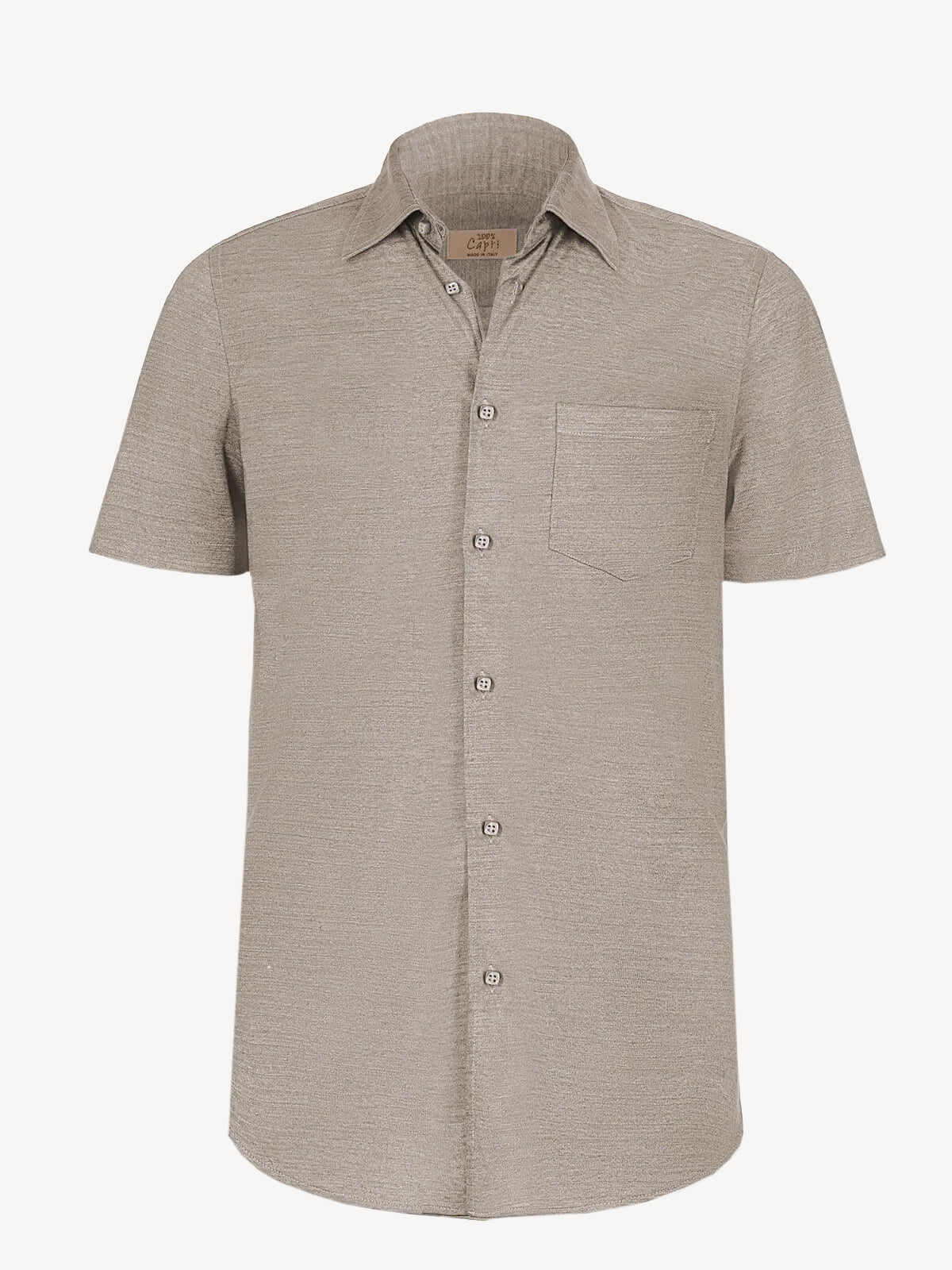 Short sleeve nut linen shirt, front view – 100% Capri