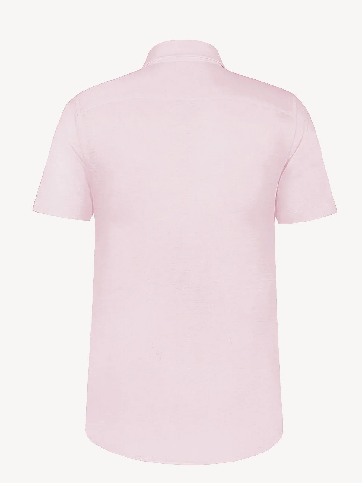 Back view of short sleeve pink linen shirt – 100% Capri