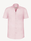 Short sleeve pink linen shirt, front view – 100% Capri