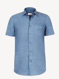 Short sleeve jeans linen shirt, front view – 100% Capri