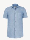 Short sleeve light jeans linen shirt, front view – 100% Capri