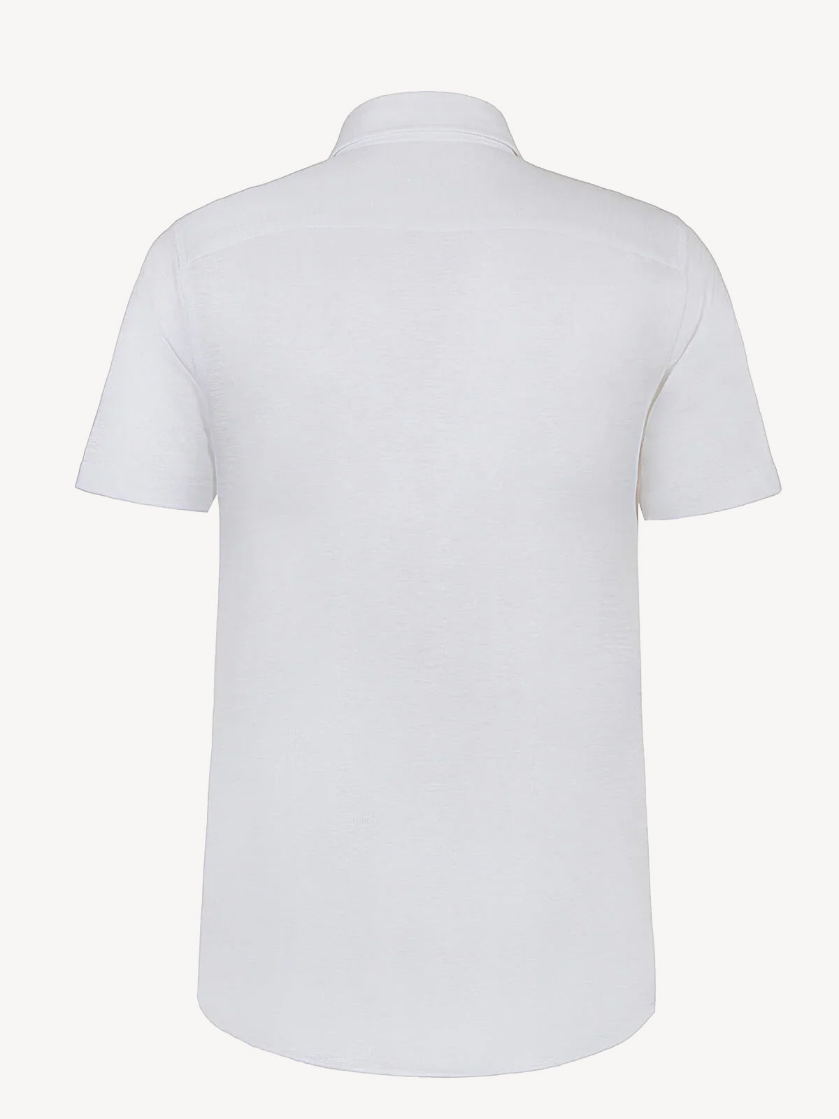 Back view of short sleeve white linen shirt – 100% Capri