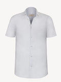Short sleeve white linen shirt, front view – 100% Capri