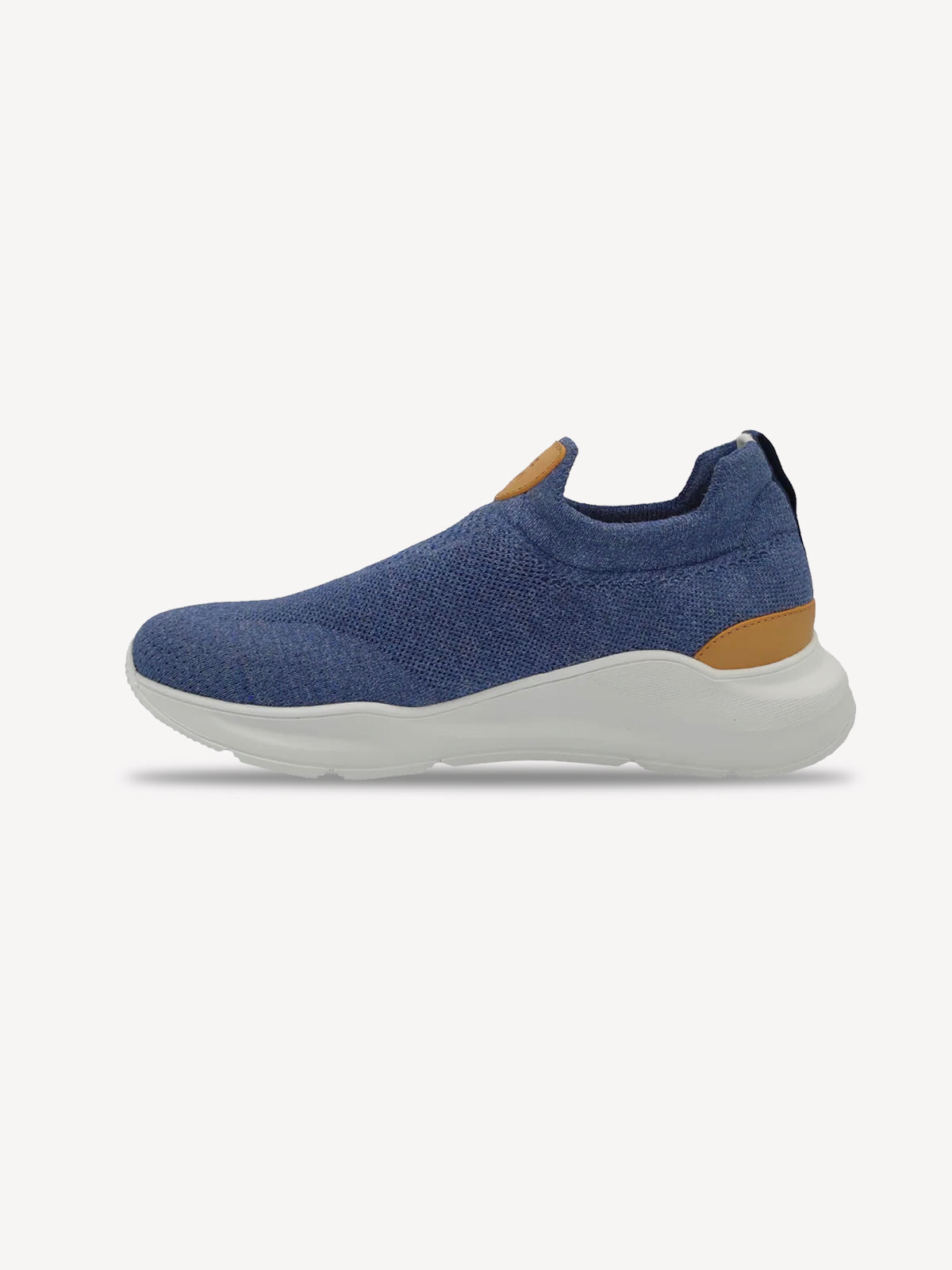 Breathable sneakers knit with rubber sole and leather details, slip-on design for casual wear - Denim Color 100% Capri