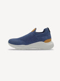 Breathable sneakers knit with rubber sole and leather details, slip-on design for casual wear - Denim Color 100% Capri
